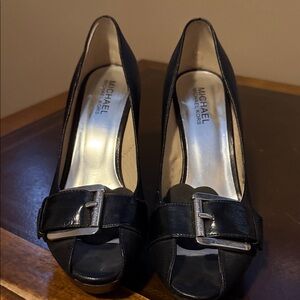 Michael Michael Kors Black Buckle Peep Toe Heels Size 7 1/2